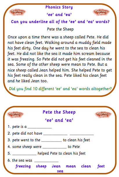 'ee' and 'ea' Worksheets and Flashcards | 'ee' and 'ea' Phonics