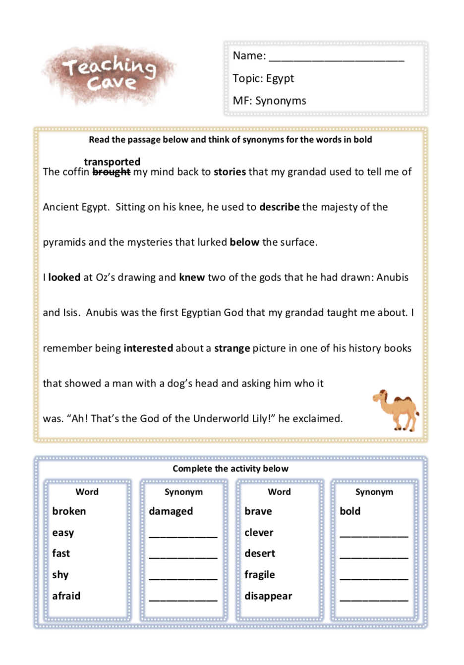 Ancient Egypt Resources for KS2 Literacy Worksheets Ancient Egypt